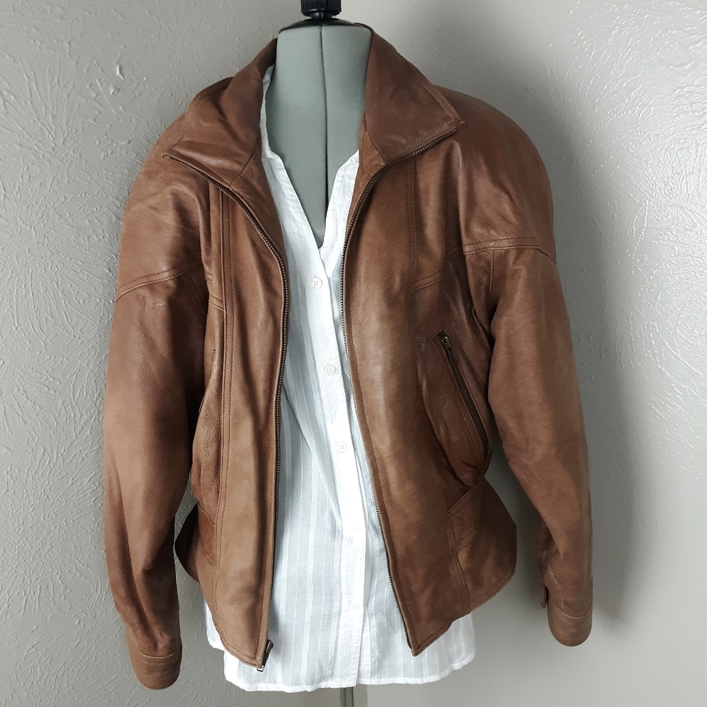 SOLD 1980s Vintage camel moto jacket